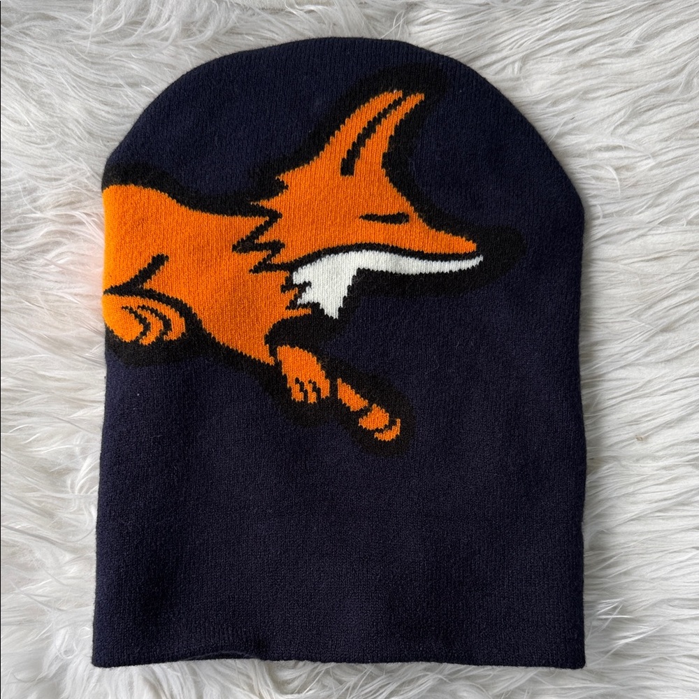 Akoo Navy Knit Beanie with Orange Fox Graphic